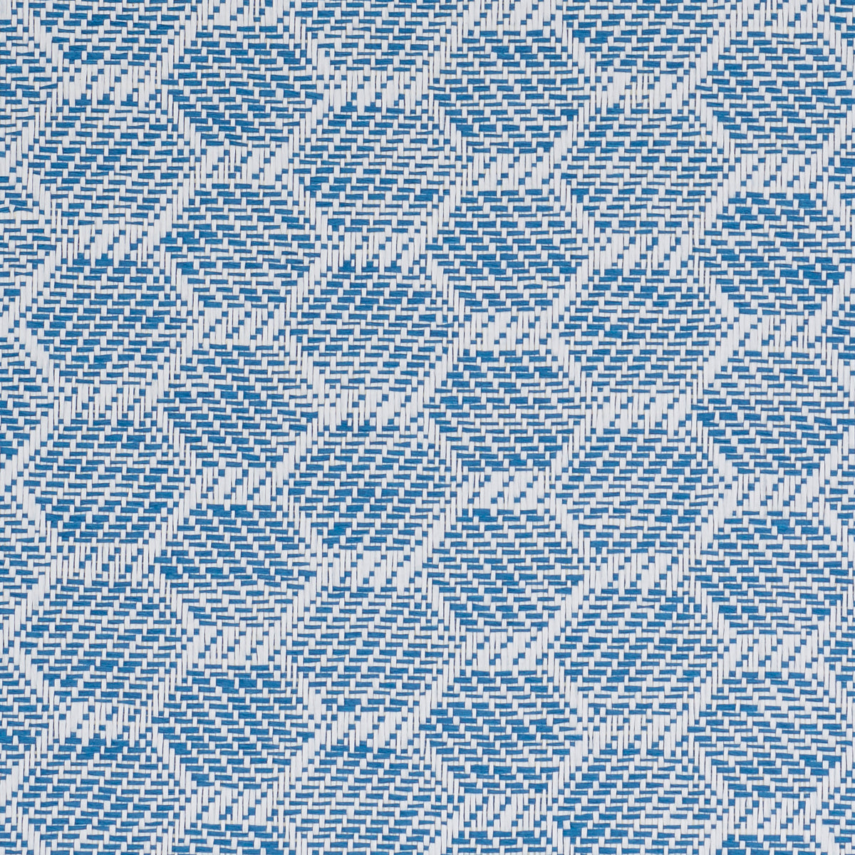 Blue & white geometric woven fabric with repeating diamond/hexagon pattern and diagonal striped texture.