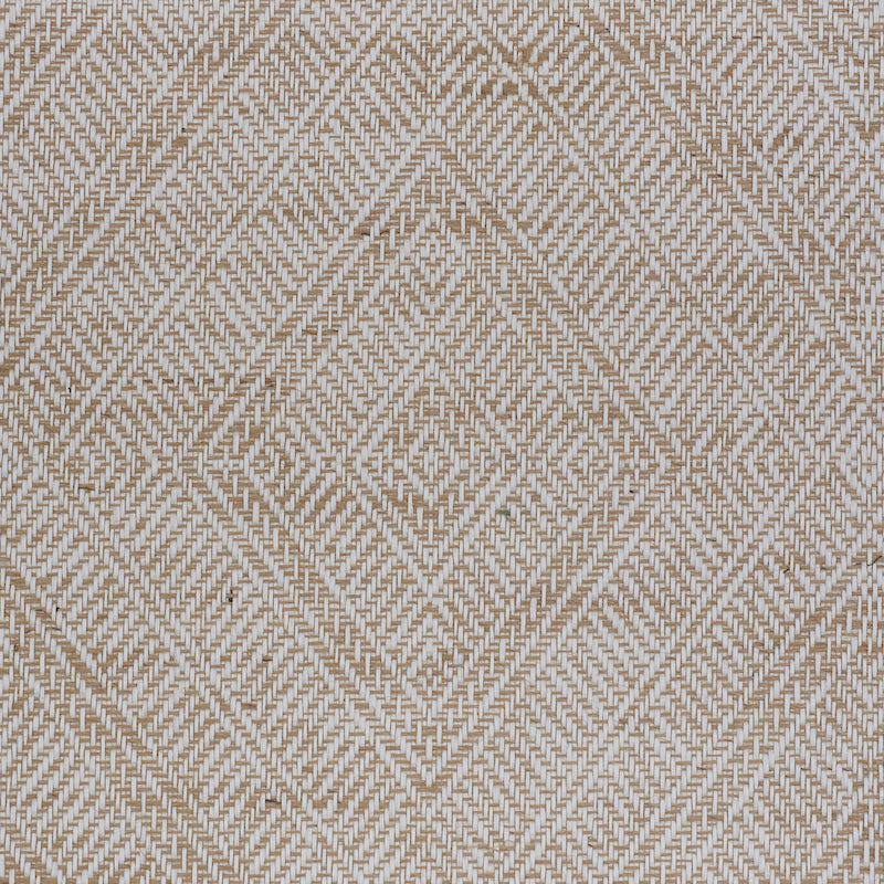 Beige and ivory woven fabric featuring a geometric diamond pattern with chevron lines and subtle texture