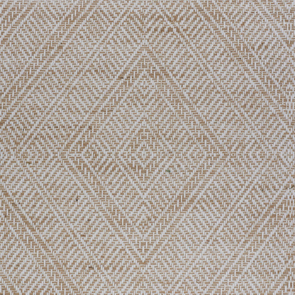 Beige and ivory woven fabric featuring a geometric diamond pattern with chevron lines and subtle texture