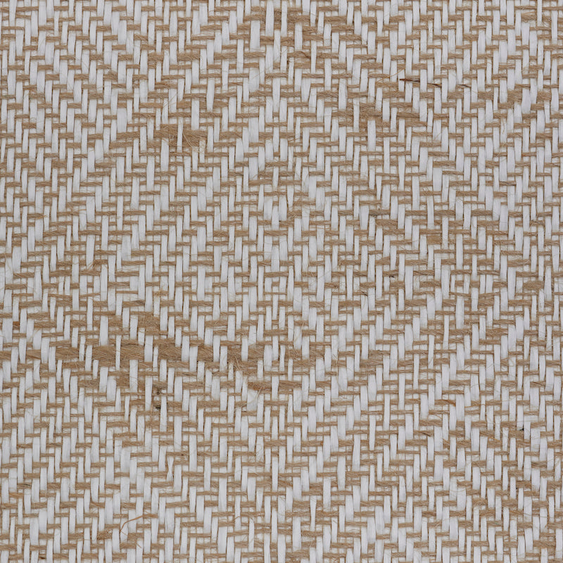 Beige & white diamond-patterned basket-weave wallcovering.