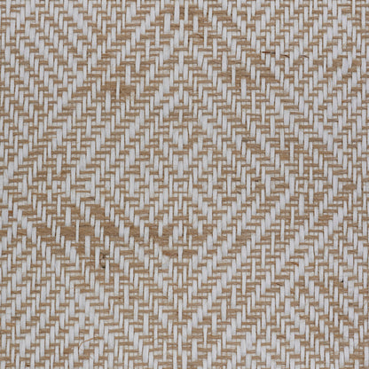 Beige & white diamond-patterned basket-weave wallcovering.