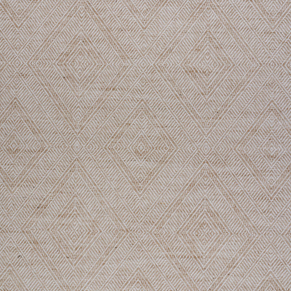 Beige woven wallcovering with a linen-paper weave texture and a subtle light tan repeating pattern.
