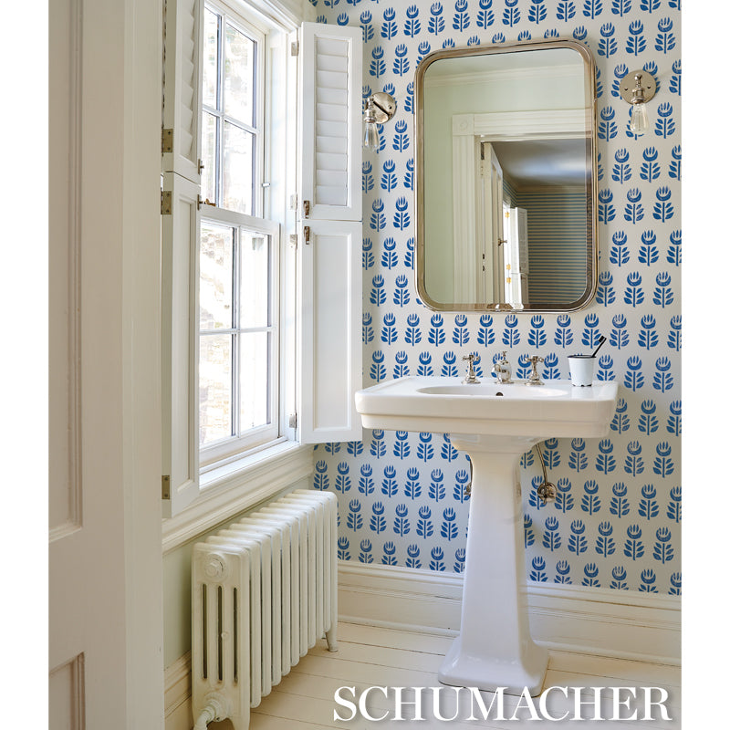 Yellow Scandinavian modern wallpaper with a botanical leaf pattern.