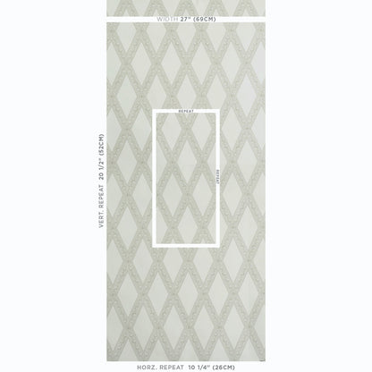 Beige diamond lattice wallpaper with subtle damask texture; vertical repeat 20.5", horizontal repeat 10.25", width 27