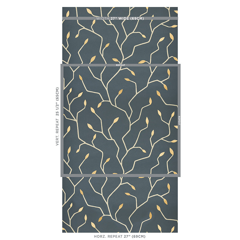 SCHUMACHER WALLCOVERING  MISTERIOSO CYMBELINE   CHARCOAL & GOLD   - 5011382