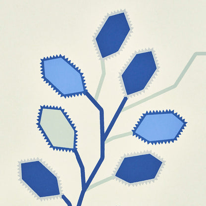 Neisha Crosland Tumble Weed Delft Blue Schumacher designer wallpaper with elegant arboreal espalier pattern, perfect for stylish accent walls and luxury interiors.