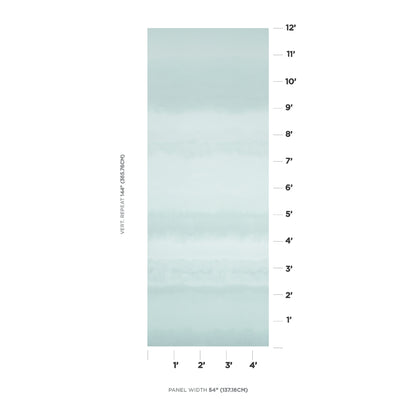 Teal-blue fabric panel with subtle horizontal bands; tall rectangle with measurement scales on the right and bottom, 54" wide.