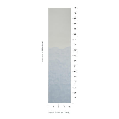 Tall rectangular wall mural panel with blue misty mountains fading into pale gray sky; 54" wide.