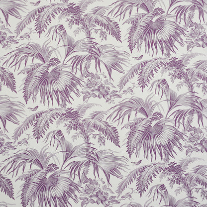 Purple lilac palm leaves tropical wallpaper pattern on light cream background.