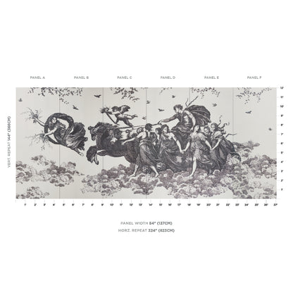 Panoramic grayscale engraving of a classical procession with a horse-drawn chariot and robed figures.