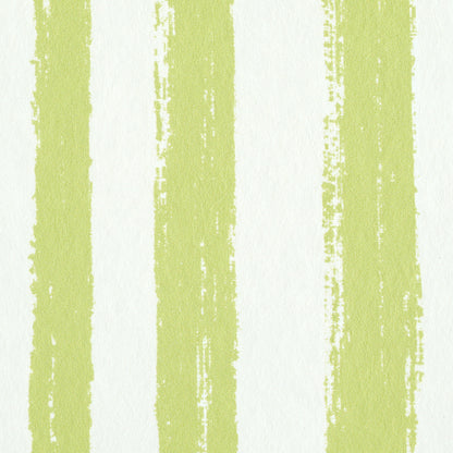 Vertical lime-green brushstroke stripes on white; modern wallcovering pattern.