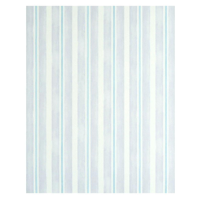 Vertical lavender watercolor stripe wallpaper with soft edges; light, airy wallcovering.