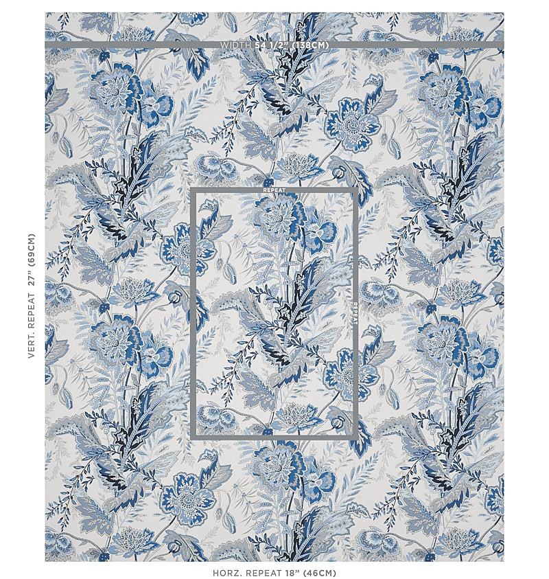 Indigo blue vine wallpaper on white background; repeating vine motif for walls.