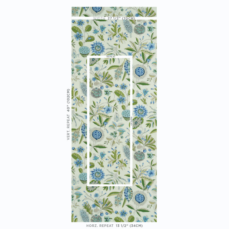 SCHUMACHER WALLCOVERING  PERENNIAL FAVORITES ROCA REDONDA   BLUE & IVORY   - 5011620