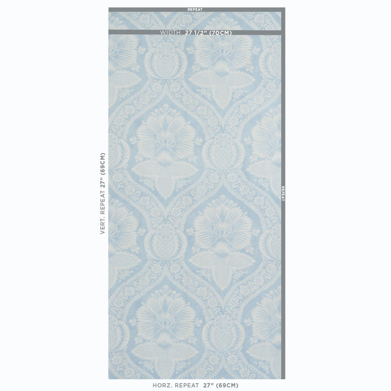 SCHUMACHER  PERENNIAL FAVORITES VILLANDRY DAMASK PRINT   BLUE   - 5011750