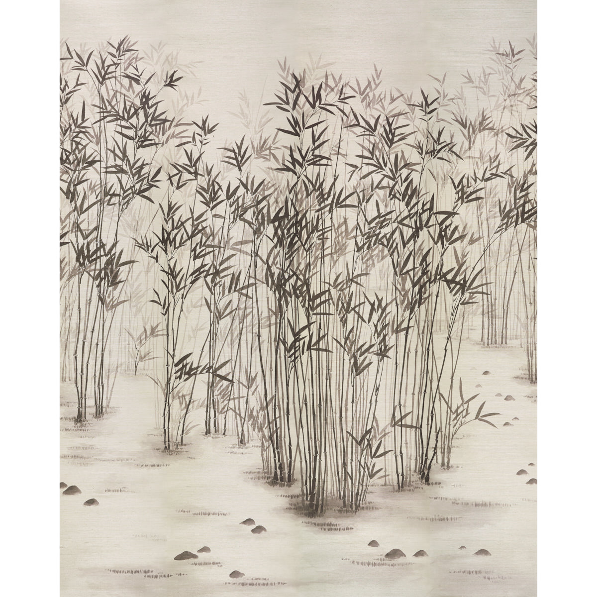 Monochrome ink drawing of tall reed grasses in a pale marsh, with dense clusters and slender stalks.