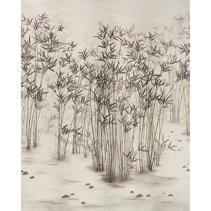 Monochrome ink drawing of tall reed grasses in a pale marsh, with dense clusters and slender stalks.