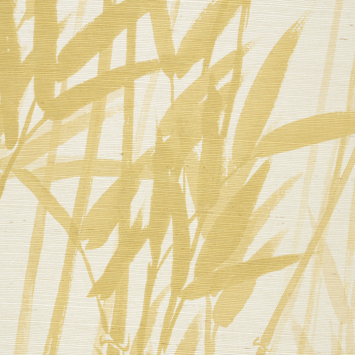 Beige fabric with pale yellow bamboo leaf pattern; nature-inspired textile suitable for upholstery or wallpaper.