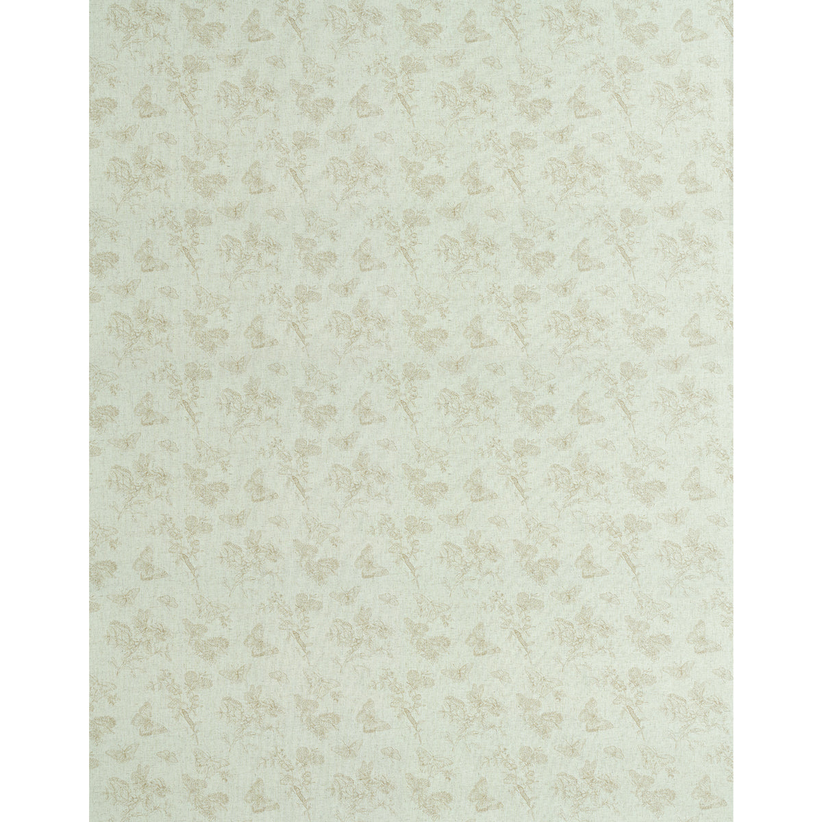 Soft cream wallpaper with a delicate beige butterfly pattern on a linen-like background, vintage botanical style.