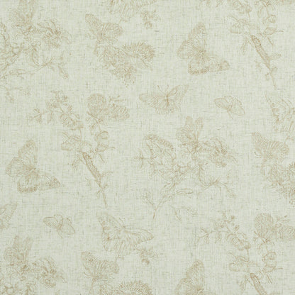 Soft beige butterflies and florals on a pale linen background; vintage botanical pattern suitable for wallpaper or textiles.