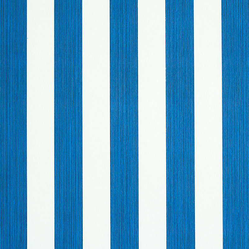 Blue and white vertical striped pattern; bold nautical-style textile or wallpaper.