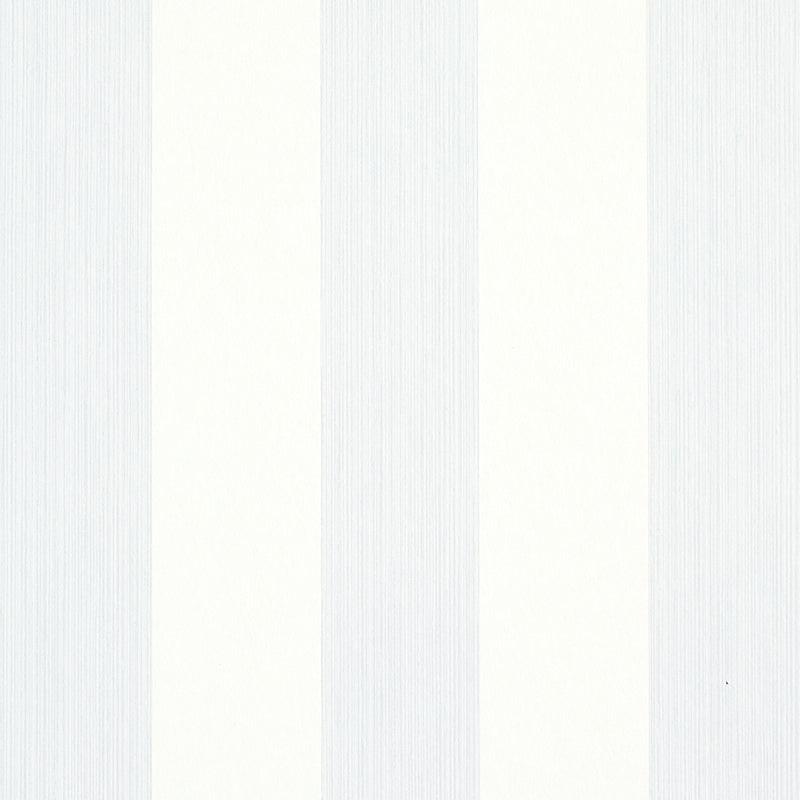 Vertical striped wallpaper in pale blue-gray and ivory with subtle linear texture.