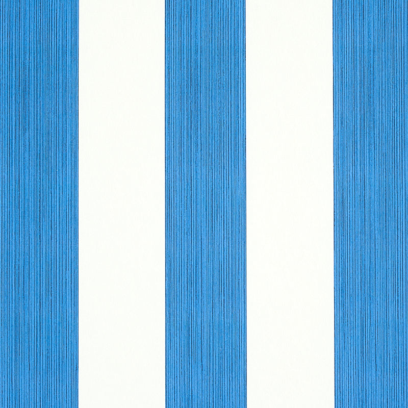 Vertical blue and white striped wallpaper with textured blue stripes.