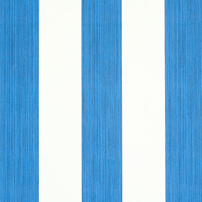Vertical blue and white striped wallpaper with textured blue stripes.