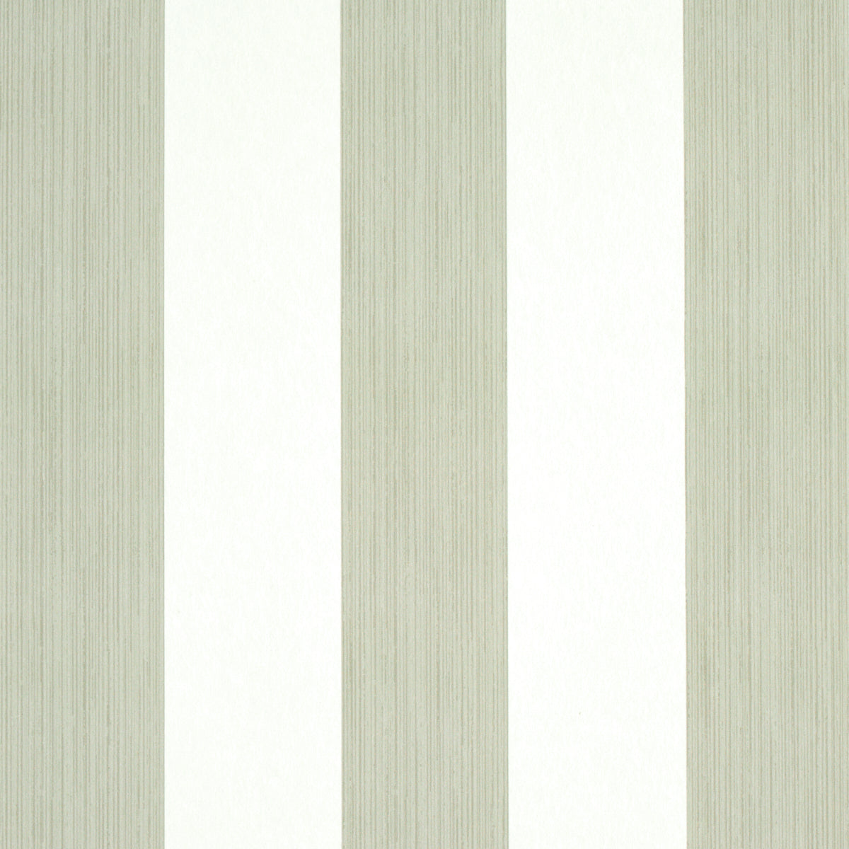 Vertical sage green and cream striped wallpaper with a subtle wood grain texture.