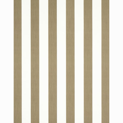 Vertical striped wallpaper in light mushroom tones with white stripes.