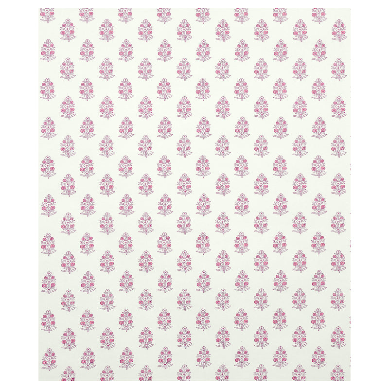 Cream background with repeating pink floral motifs; decorative pattern ideal for wallpaper or stationery.