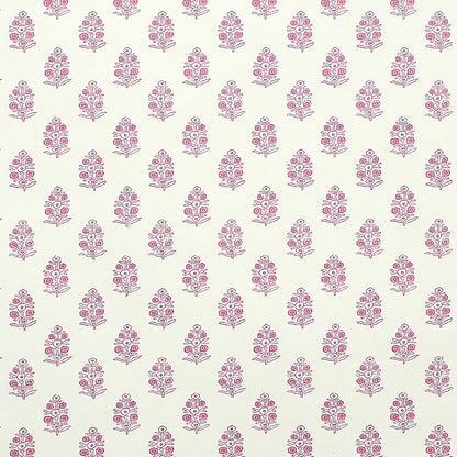 Repeating pink floral motif on cream background; stylized flower clusters arranged in a decorative, grid-like pattern.