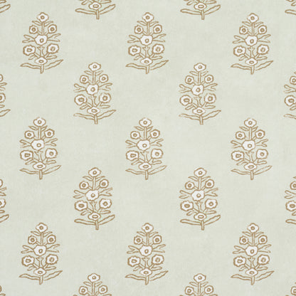 Mint green background with tan, stylized botanical sprigs in a repeating pattern.
