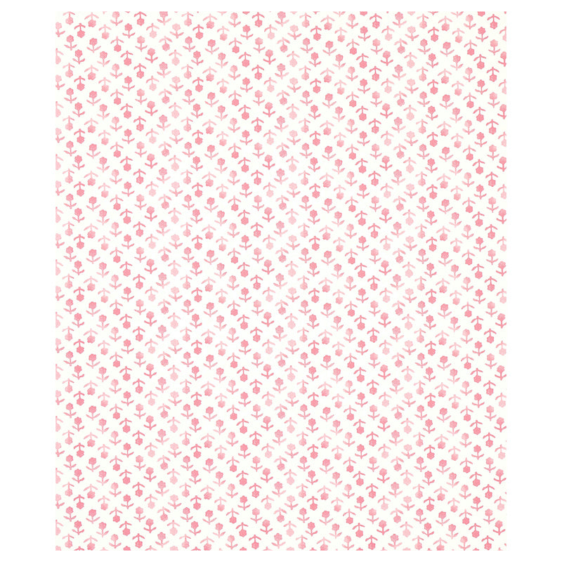 Soft pink floral repeating pattern of tiny blossoms arranged in diagonal rows.