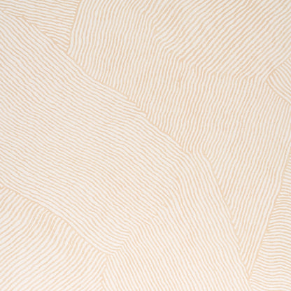 Beige striped fabric close-up with fine cream lines; lightweight linen/cotton-look material for apparel or home decor.