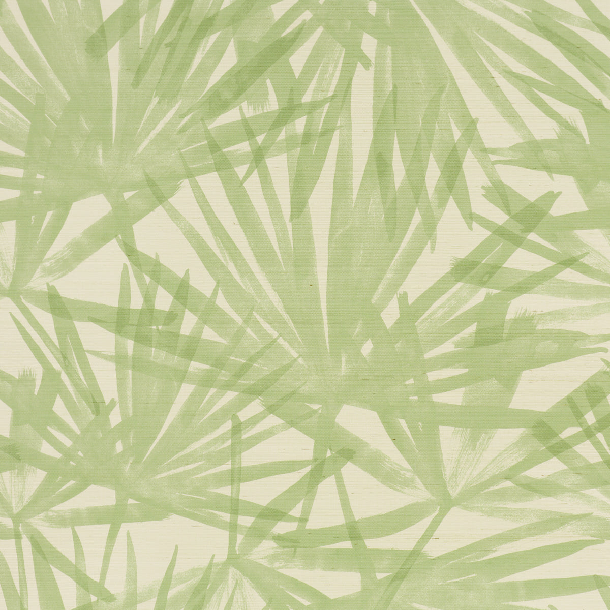 Beige background with light green palm leaf pattern; tropical botanical print.