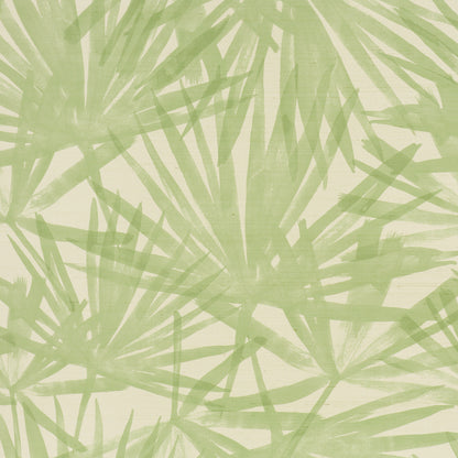 Beige background with light green palm leaf pattern; tropical botanical print.
