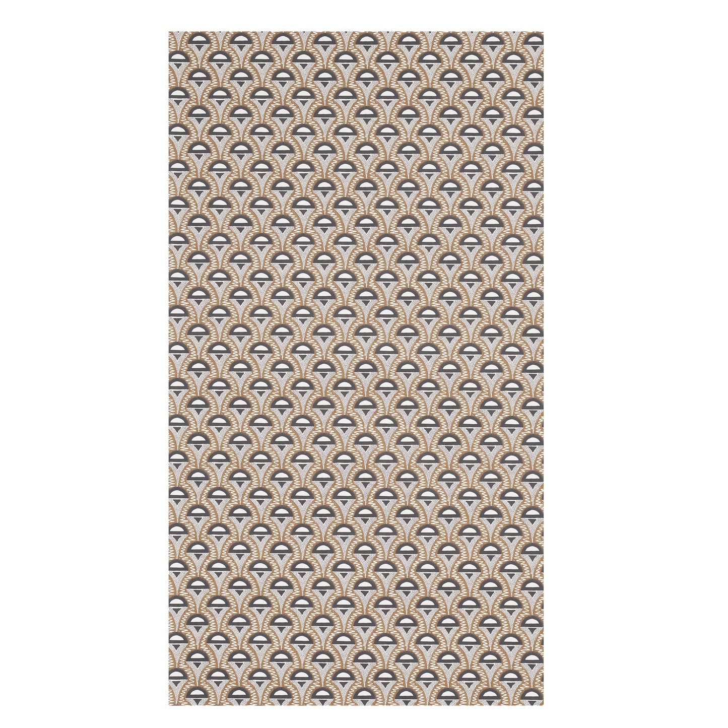 Camel and black scalloped arch pattern in a repeating motif; decorative wallpaper or fabric print for home decor.