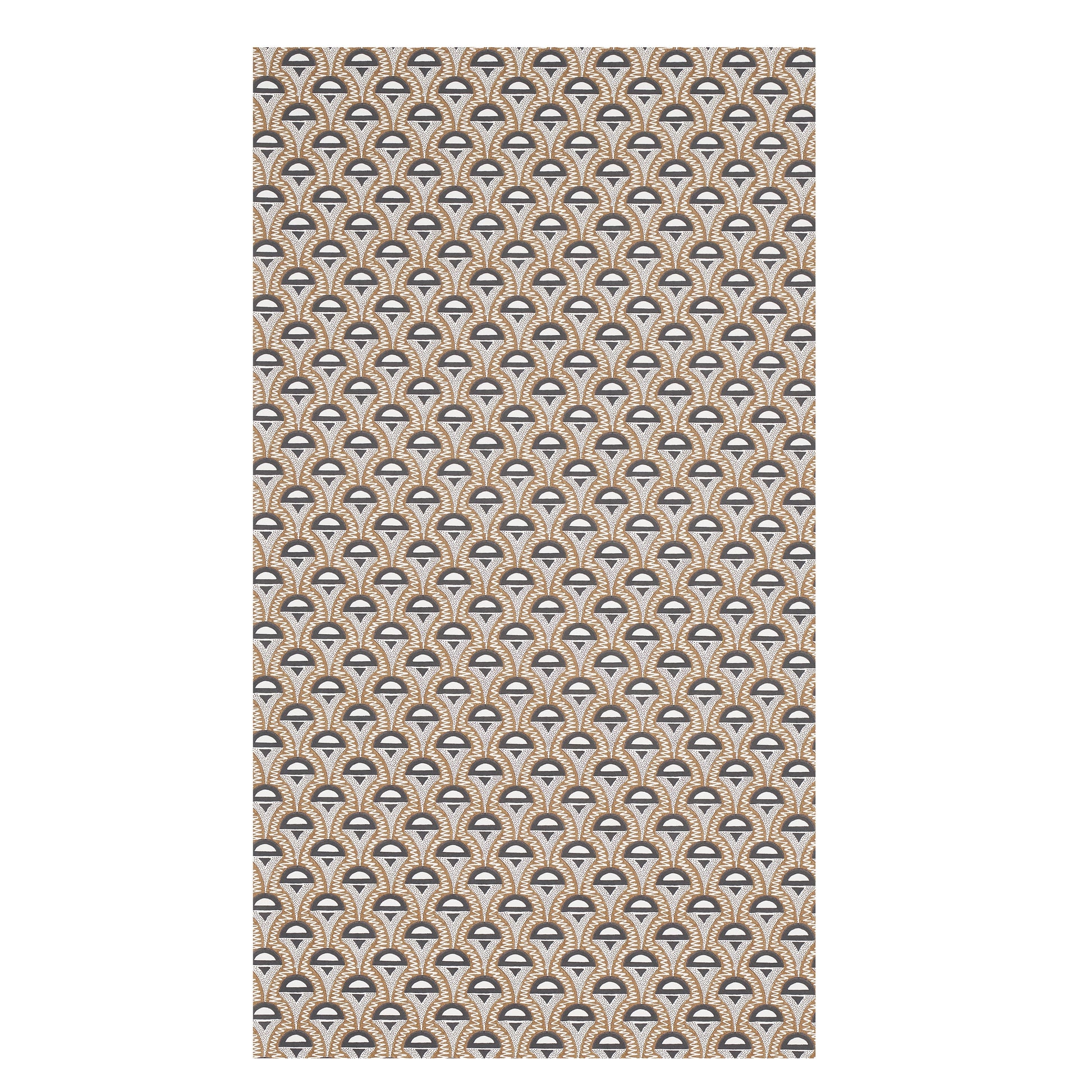 Camel and black scalloped arch pattern in a repeating motif; decorative wallpaper or fabric print for home decor.