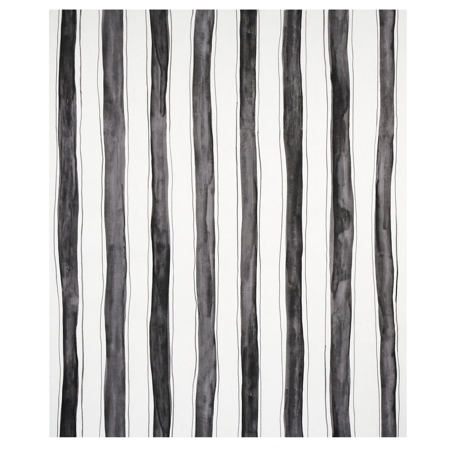 Black & white tracing stripe wallpaper with vertical black stripes on a white background.