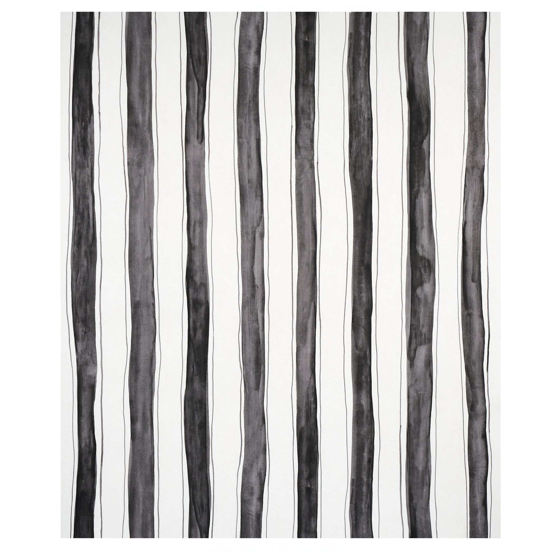 Black & white tracing stripe wallpaper with vertical black stripes on a white background.