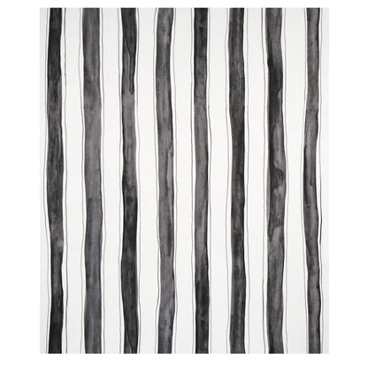 Black & white tracing stripe wallpaper with vertical black stripes on a white background.