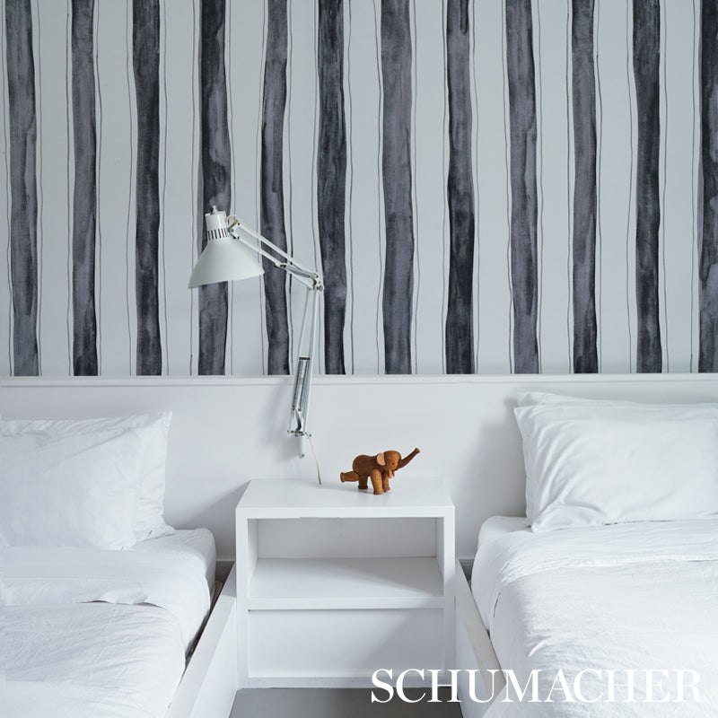 Wallpaper with black & white tracing stripes.