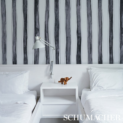 Wallpaper with black & white tracing stripes.