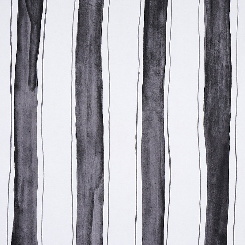 Gray and black vertical brushstroke stripes on white; modern abstract stripe pattern for wallpaper or fabric