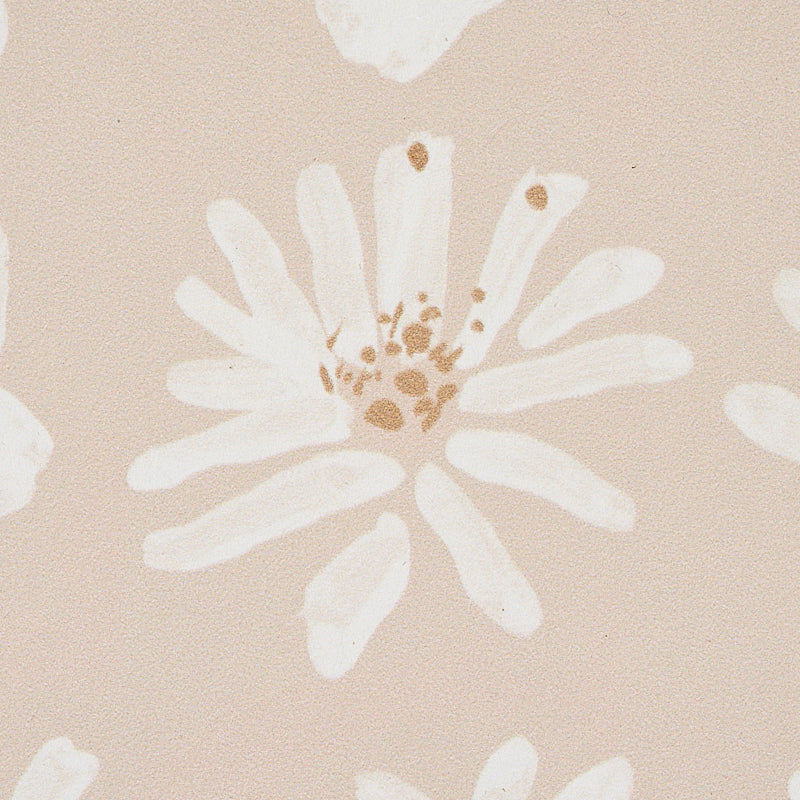 Beige backdrop with white daisy-like flowers and light tan centers; soft pastel floral pattern for wallpaper or fabric.