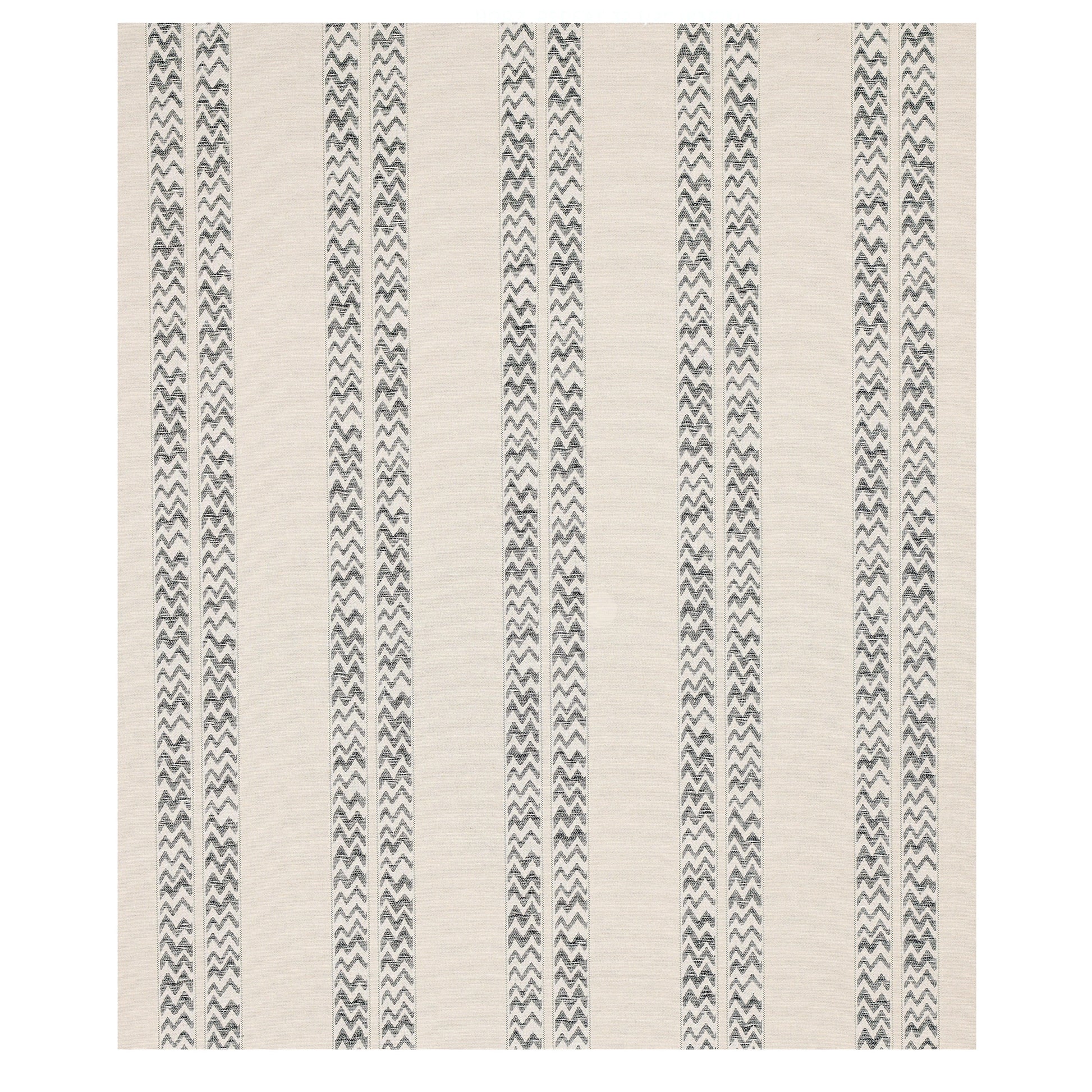 Beige rectangular area rug with vertical dark grey chevron stripes; modern Nordic style, soft woven texture.