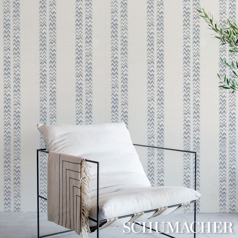 Slate-gray striped wallpaper.