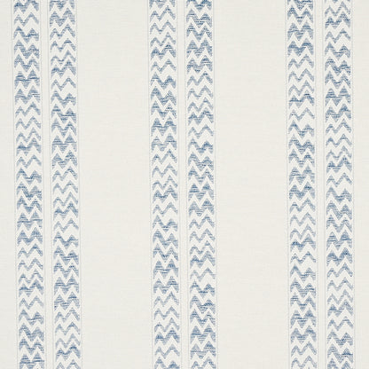 Cream background with vertical blue chevron stripes; woven-textured wallpaper pattern.