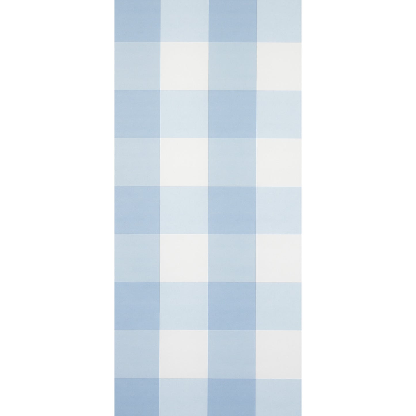 Blue and white checkered wallpaper panel in a tall rectangle, gingham-style wallcovering.